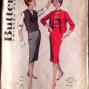 Vintage 1950s Slim Sheath Skirt & Blouson Jacket 2 Piece Pattern // Butterick 8664, size 14, L, LG