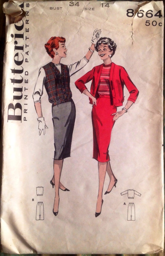 Vintage 1950s Slim Sheath Skirt & Blouson Jacket 2 Piece Vintage 1950s Slim Sheath Skirt & Blouson Jacket 2 Piece