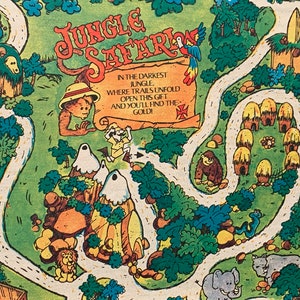 Papel de embrulho Jungle Safari Maze dos anos 1980 // folha de 20 x 30 "> animais selvagens - leão, elefante, rinoceronte, crocodilos, cobra, macaco> estoque morto NOS não utilizado