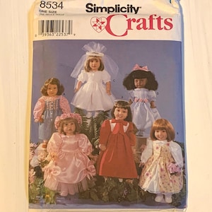 Doll Clothes Pattern // Simplicity 8534 > 18" dolls > Unused > blouse, jumper, petticoat, veil, christening, caroler