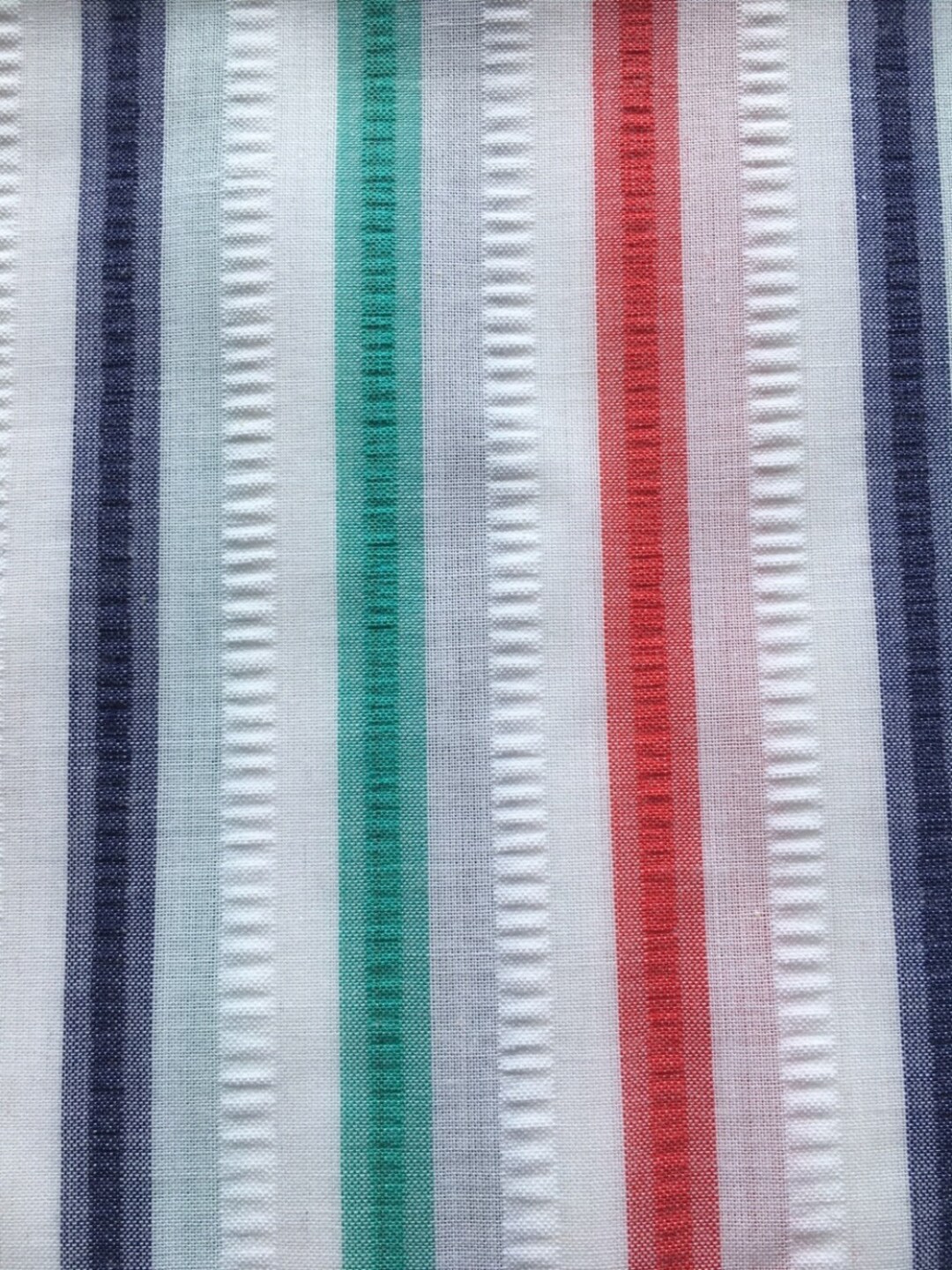 Vintage Multicolored Striped Seersucker Cotton Fabric by the Half