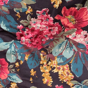 Schumacher "Antebellum Garden" Fabric // BTY 36x57" > England > large floral decorator cotton > brown, rose, pink, red, teal, green, blue