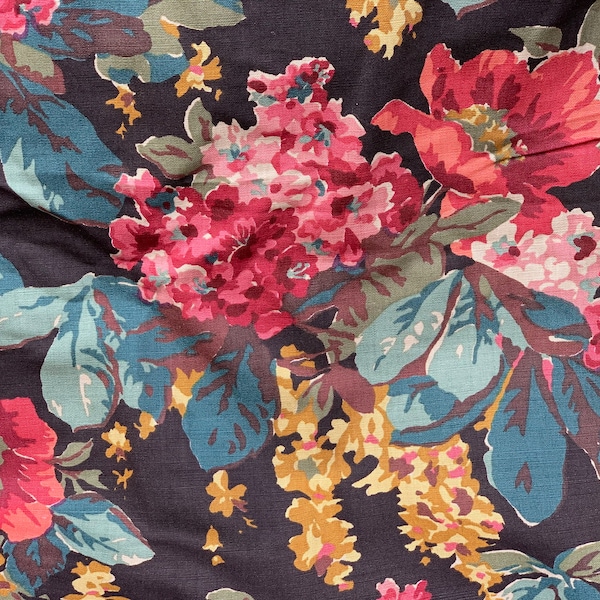 Schumacher "Antebellum Garden" Fabric // BTY 36x57" > England > large floral decorator cotton > brown, rose, pink, red, teal, green, blue