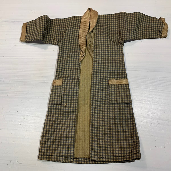 robe de poupée fait main vintage // 8 » de haut > impression à carreaux de coton des années 1940-1950 avec garniture rayonnante, poches
