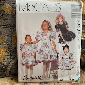 Children&#39;s Dress w/ Attached Petticoat Pattern by Nannette / McCall&#39;s 6340 &gt; size 4-5-6 &gt; Unused &gt; puff sleeves, gathered to dropped V waist