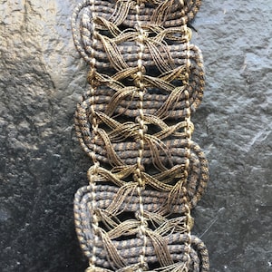 Antique Vintage Metallic Gimp Braid Trim // 9.5x1&quot; &gt; Victorian, Edwardian, early 1900s &gt; gold thread, passementerie, bullion, scrap piece