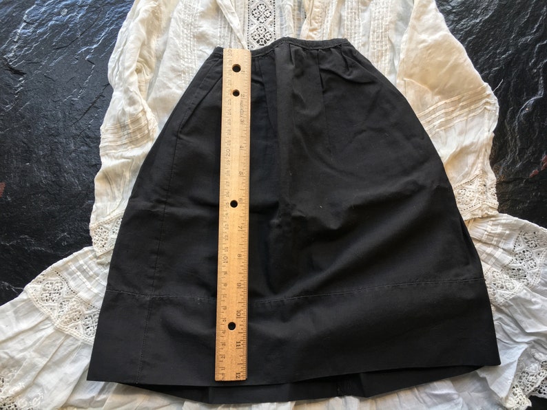 Antique Vintage Doll Petticoat or Skirt 11.5 waist Victorian mourning 13.5 long Edwardian black cotton 29 around hem 1800s