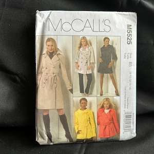 May include: A sewing pattern for a trench coat, featuring four different styles. The pattern is from McCall's and is size B5 (8-10-12-14-16).