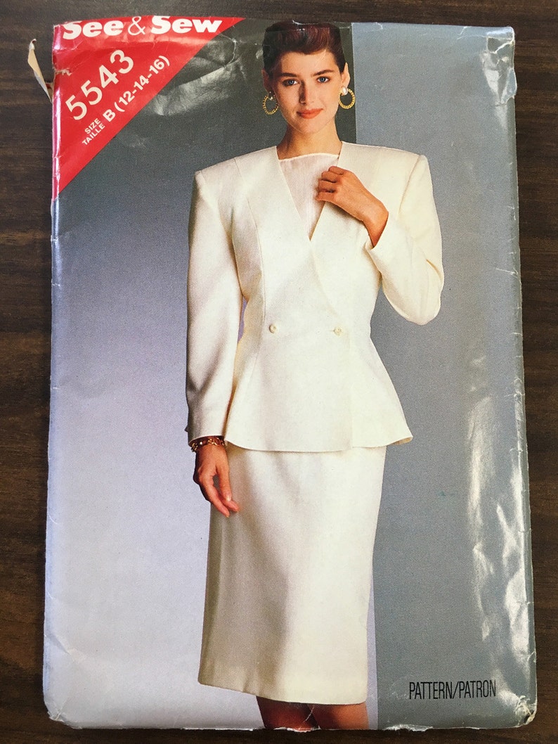 Vintage 1980s Jacket and Skirt Pattern // Butterick See & Sew 5543 size 12-14-16 peplum, flared blazer, straight skirt image 1