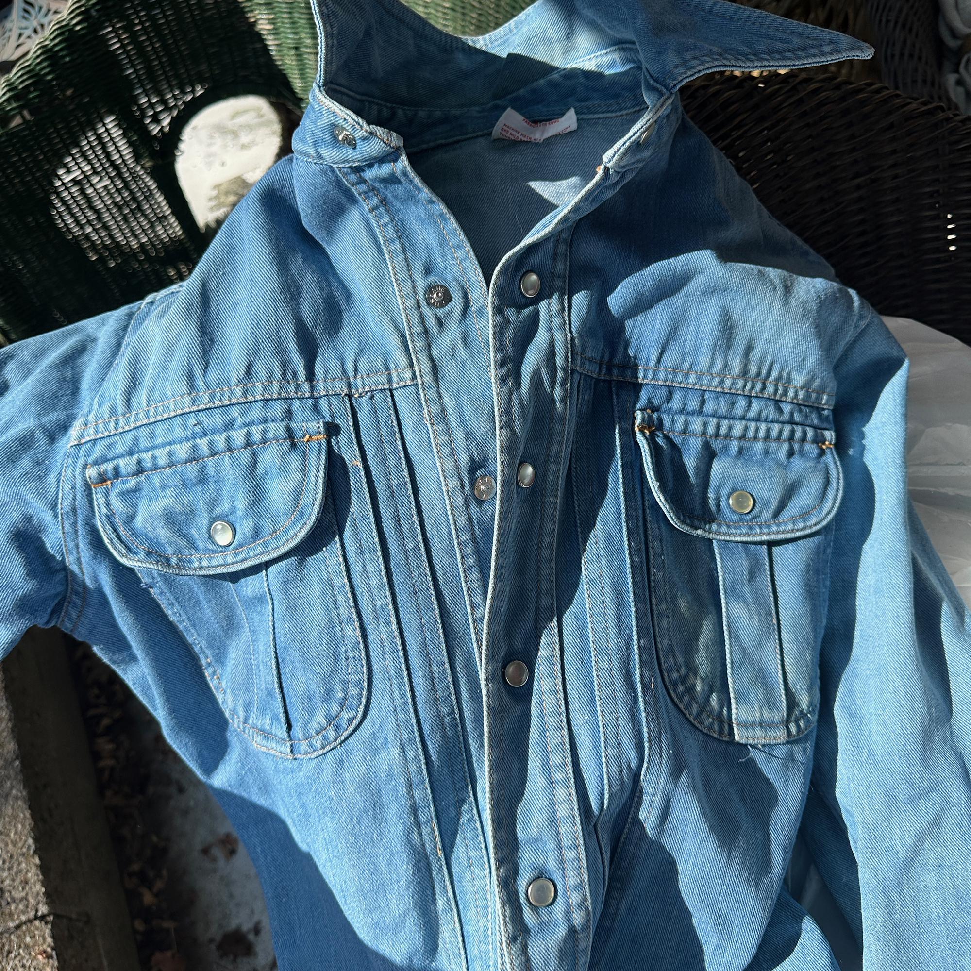 Vintage 1970s Brittania Denim Shirt Jacket // Size S > White Pearl 