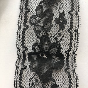 Vintage Black Chantilly Lace Insertion Trim // 74x1 5/8&quot; in two pieces &gt; scalloped edges