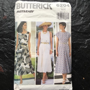 Fast & Easy Dress Pattern // Butterick 6204 > size 6, 8, 10 > Unused > fit and flare, cap sleeves