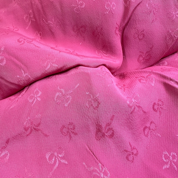 Vintage Pink w/ Jacquard Bows Rayon Fabric // 24x46" > 1930s-1940s unused deadstock > salmon colored dress remnant w/original tag