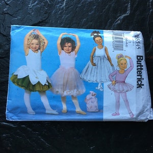 Kindertrikot, Rock, Tasche & Pferdeschwanzhalter Schnittmuster / Butterick 5545 > Sz 2-3-4-5 > unbenutzt > Ballerina Tutu, Blumenfee, Balletttanz