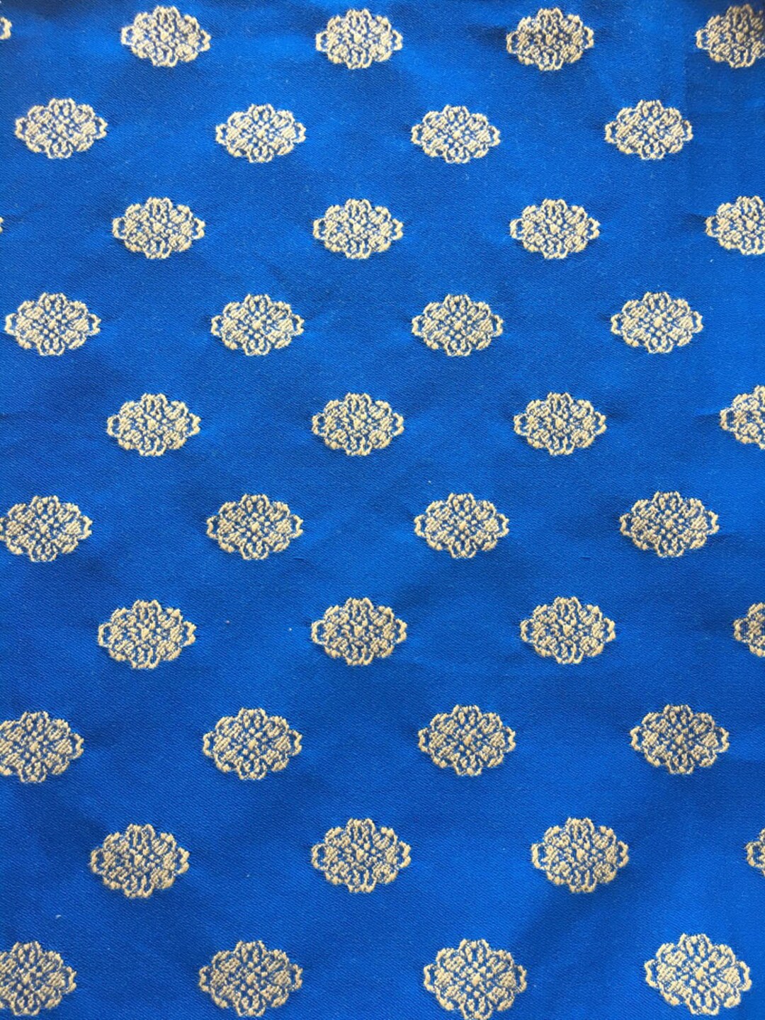 Vintage Royal Blue Damask Fabric Sample // 9.5x24