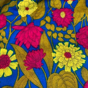 Vintage Super Bright Floral Fabric // 72x42&quot; &gt; Unused &gt; Hawaiian style pattern- olive, chartreuse, magenta, royal blue &gt; as is