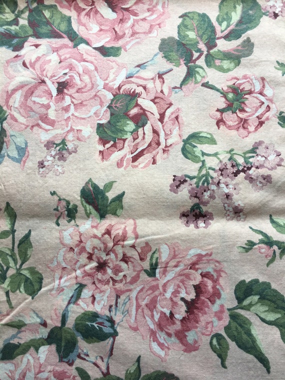 Antique Mustard Yellow Cottage Roses on Blush Pink Cotton Fabric~