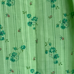 Vintage Mint Green & Teal Floral Leno Weave Fabric / 88x44&quot; &gt; deadstock Spring Mills &gt; light open weave stripe, tiny pink rosebuds
