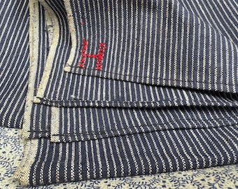 Antique Vintage Indigo Blue & White Stripe Denim Fabric W