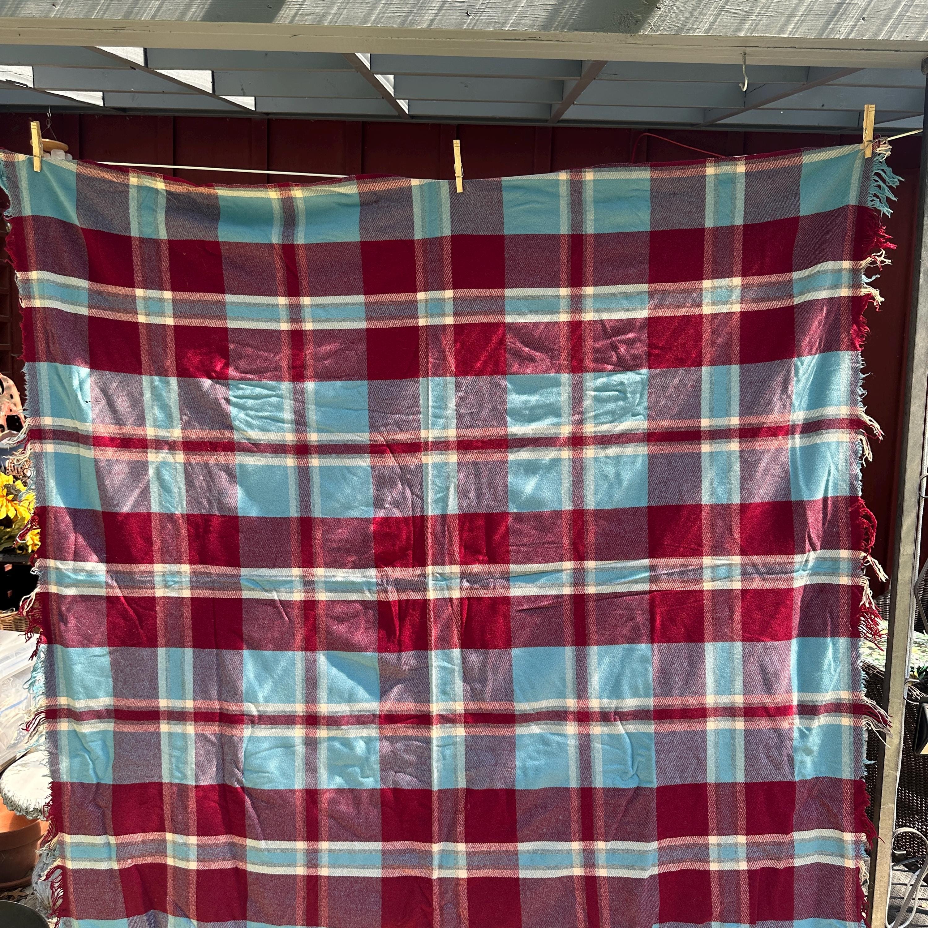 アンティークヴィンテージチェック柄ウールツイル織りブランケット