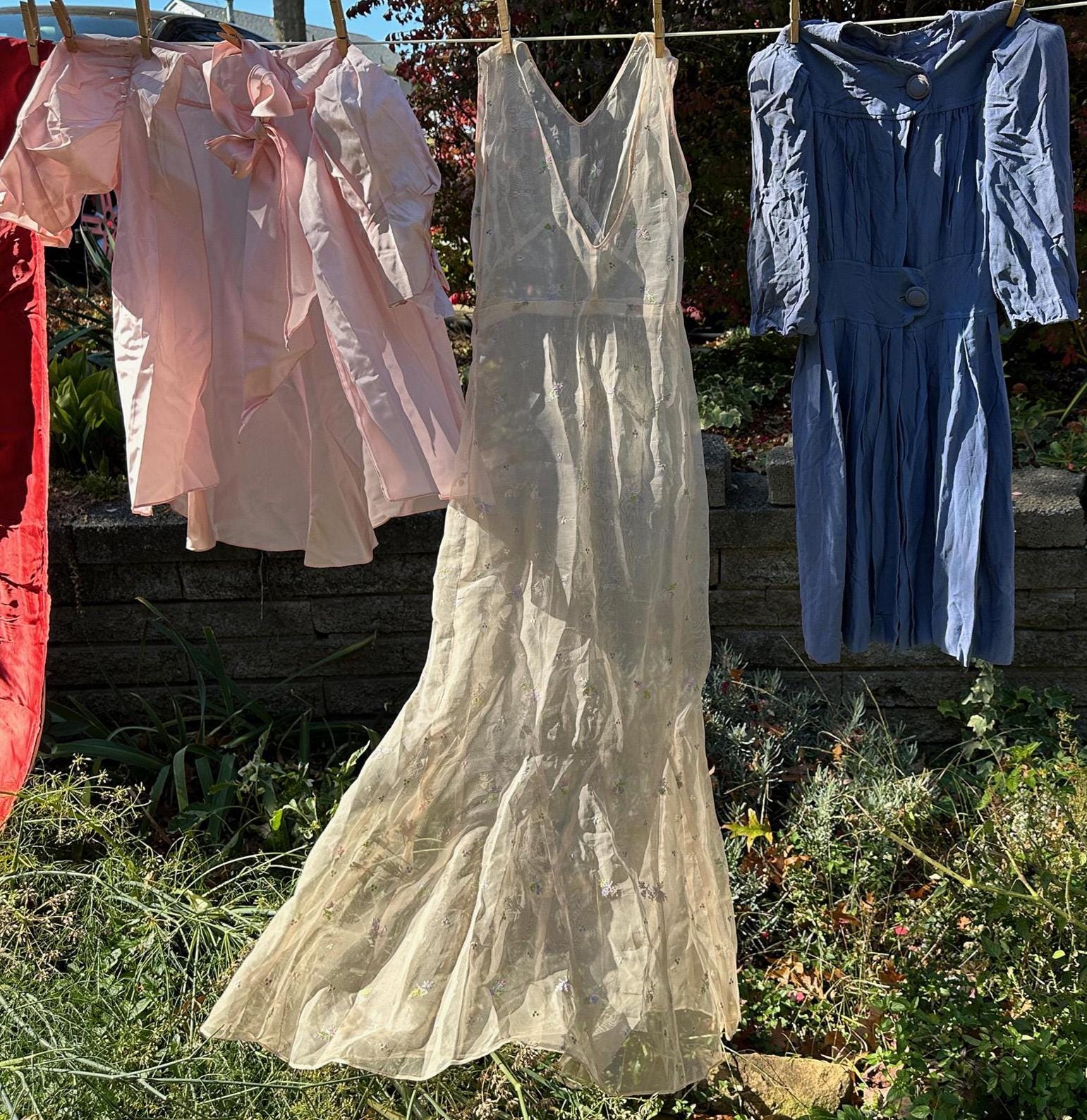 Vintage 1930s Sheer Embroidered Pink Silk Organza Dress // Size S > bias cut, sleeveless, fitted, flared flounce skirt, handmade beauty