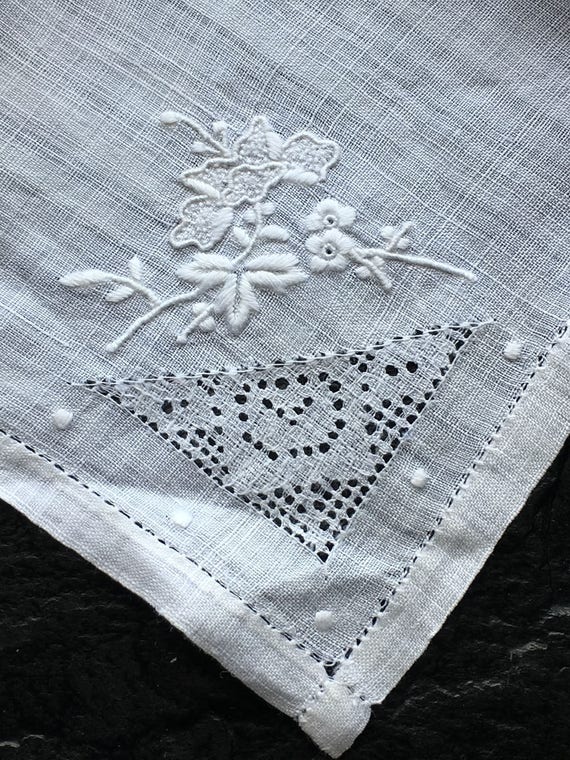 Pair Vintage Embroidered, Cutwork, Hemstitching H… - image 3