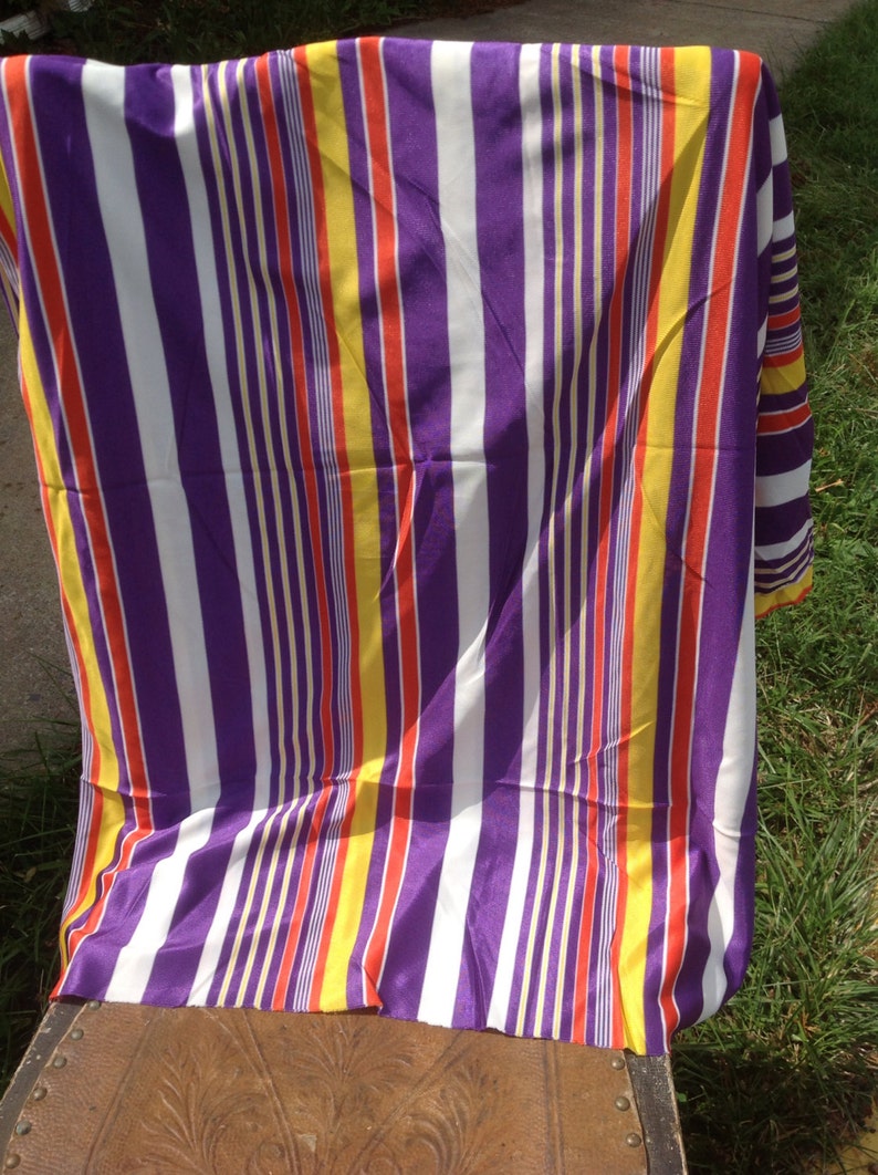 Vintage Mod Striped Fabric silky draping polyester knit yellow orange 62 x 36 purple