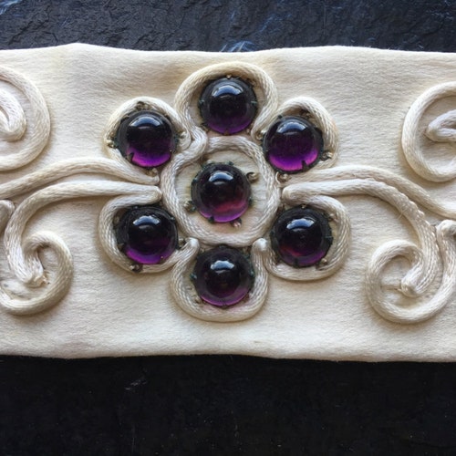 Antique Victorian Edwardian Cummerbund Belt, cheapest Sash with Poured Amethyst Glass Gumdrop Cabochons // 26