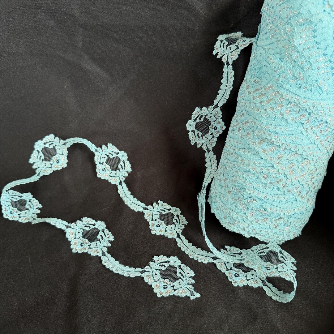 Baby Blue & Silver Border Lace Edging Trim // 1.75