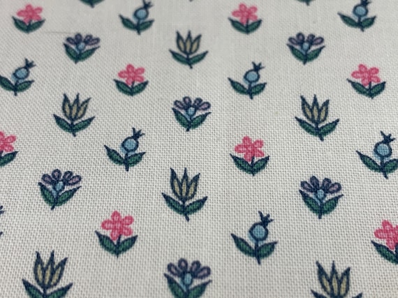 1980s Laura Ashley Ditsy Floral Cotton Fabric // 94x48" > small flowers in pink, blue, lilac, green > Printed in UK 1989