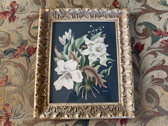 1950s Turnerミッドセンチュリー リトグラフ プリント フラワー Vintage Framed Turner Floral Print // 12x14