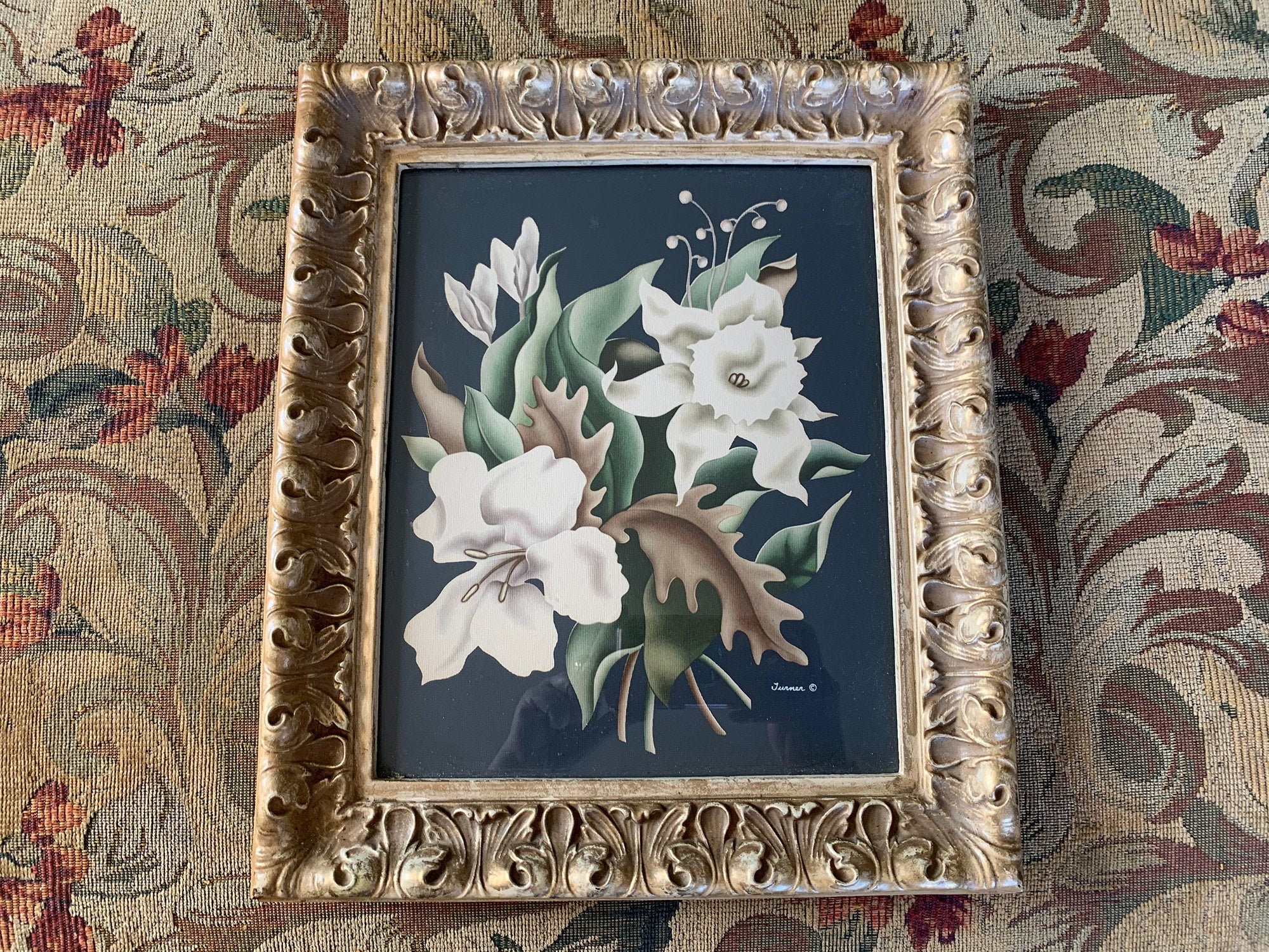 1950年代Turnerミッドセンチュリー リトグラフ プリント フラワー Vintage Framed Turner Floral Print // 12x14