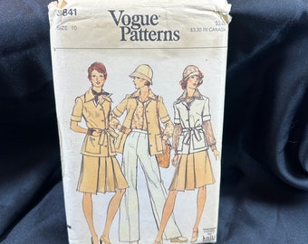 Vintage Jacket, Pants, Skirt, & Shirt Pattern // Vogue 8841 > size 10 > Unused > unlined jacket, tie belt, straight leged pants, suit