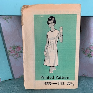 Vintage 1960s Pintuck Dress Pattern // Mail Order Pattern 4805 &gt; volup size 22 1/2 &gt; Unused &gt; princess dress with waist tucks