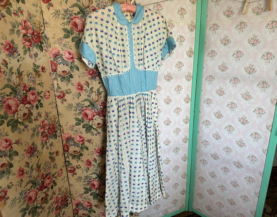 Vintage 1940s-1950s Ombre Polka Dot Cotton Dress … - image 1