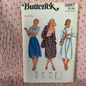Mönster för vintagekjol och sjal // Butterick 5887 > Storlek 26 1/2 > rak matrix, sned A-linjeformad dirndl, fickor, valfri inverterad veck framtill