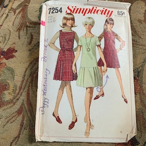 Vintage 1960s Pleated Skirt Jumper or Dress Pattern // Simplicity 7254 &gt; Size 12 &gt; dropped waist, above knee
