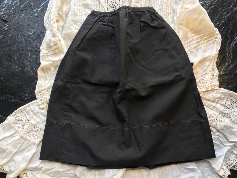 Antique Vintage Doll Petticoat or Skirt 11.5 waist Victorian mourning 13.5 long Edwardian black cotton 29 around hem 1800s