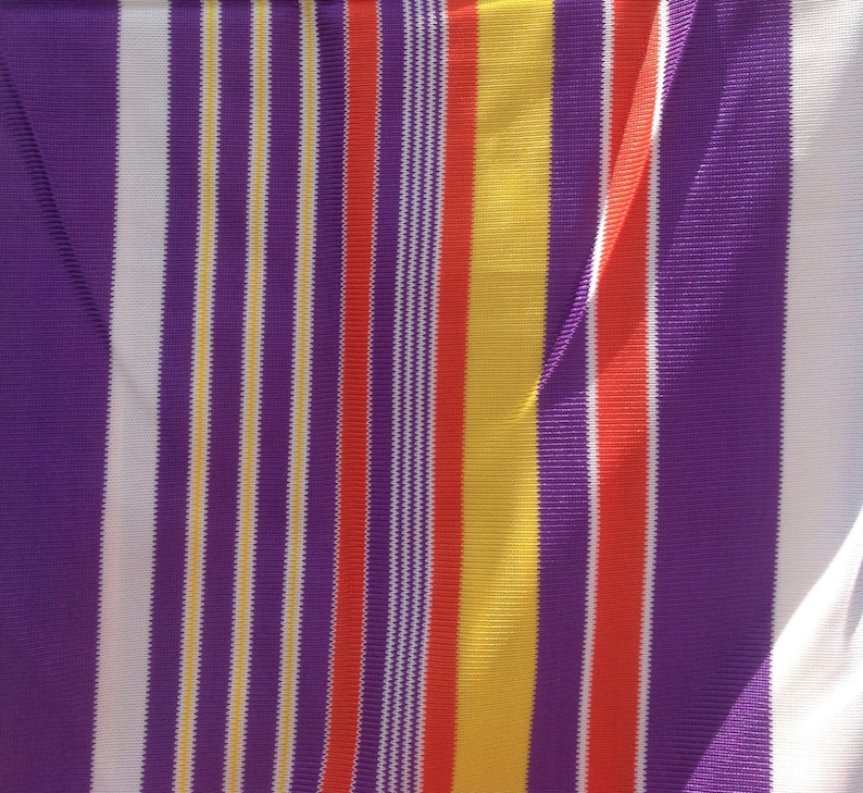Vintage Mod Striped Fabric silky draping polyester knit yellow orange 62 x 36 purple