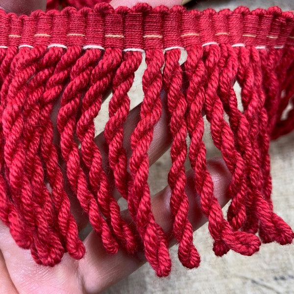 Vintage Red Cotton Fringe Trim / / 36x2.5 "BTY - Bulk-Lager > gedrehte Barrenschnur > Polsterung, Gardinen, Markisenfransen