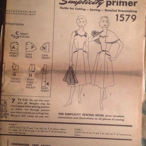Vintage 1950s Large Pocket Sleeveless Dress w/ Cape Pattern // unused Simplicity Primer 1579, size 14, XL, Plus