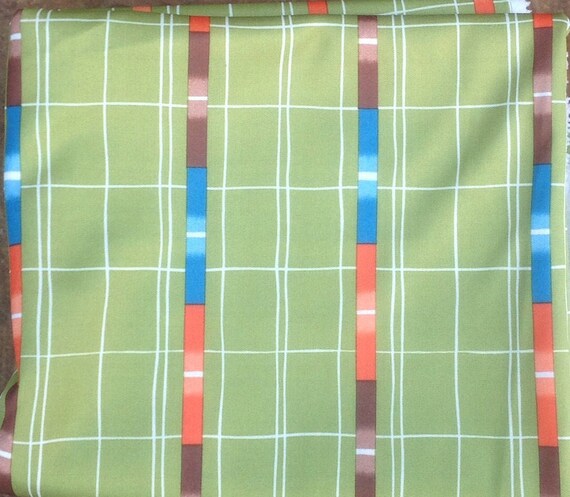 Vintage Mod Geometric Stripe Knit Polyester Fabric // 64x51" > lime green, orange, blue, brown geometric