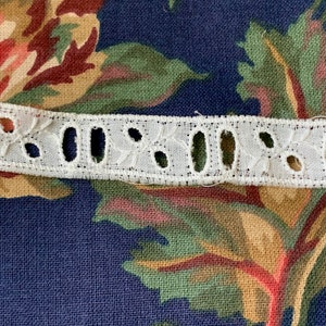 Vintage Swiss Eyelet Beading Insertion Trim Tape // 95x.5&quot; (2 avail) &gt; embroidered slots for weaving ribbon through, drawstring, heirloom