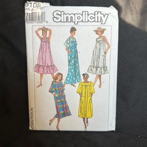 1990s Loose-Fitting Dress Pattern // Simplicity 8108 &gt; sz PT-S-M-L-XL &gt; Unused &gt; big full gathered sleeves, yoke, ruffles, caftan muumuu