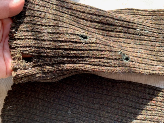 Antique Vintage Brown Knit Wool Stockings // 8.5"… - image 5
