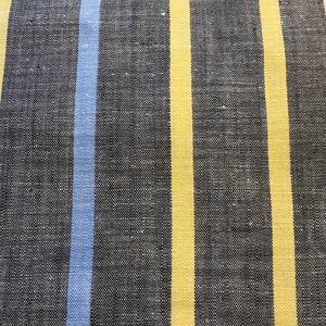 Antique Vintage Striped Cotton Chambray Fabric // 74x36" (2 avail) > Unused deadstock, NOS > cadet blue and yellow stripes on charcoal grey