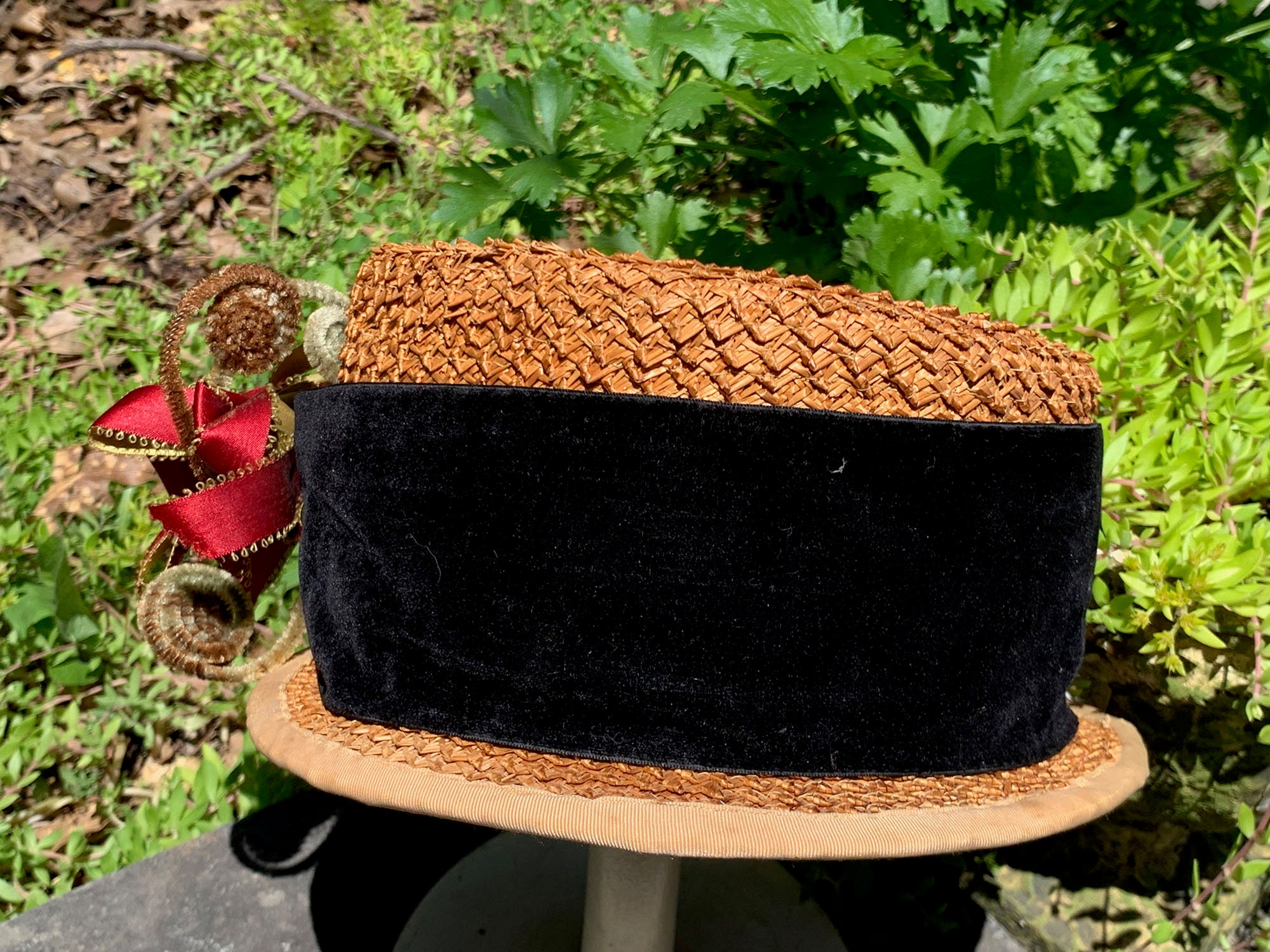 Vintage Marche Exclusive Black Wide Brim Hat Tall Crown Straw Mesh Bow 22 1/2 in il_fullxfull.3254177787_mvw5.jpg main image 3