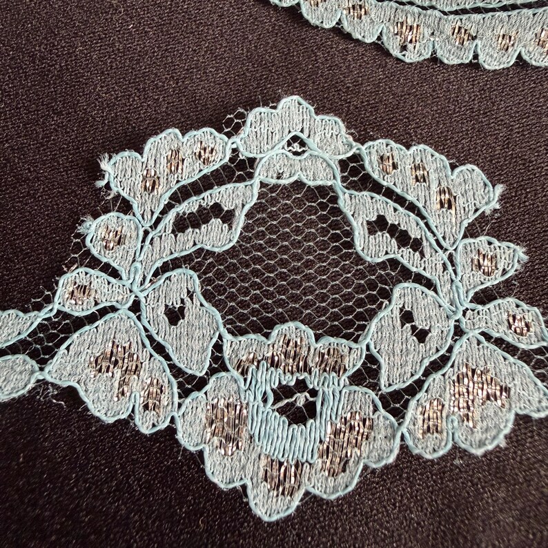 Baby Blue & Silver Border Lace Edging Trim // 1.75