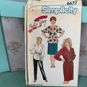 Vintage jaren 1980 jurk, tuniek, pull-on broek en rok patroon door Phyllis Sidney / / Eenvoud 6677 &gt; volup Sz 24 &gt; verzameld om juk