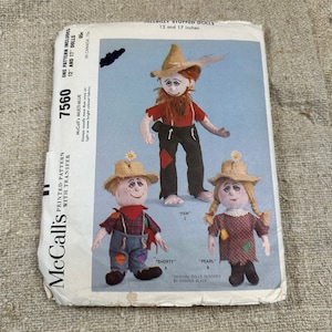 Vintage 1960s Hillbilly Stuffed Dolls Pattern // McCall's 7560 > Doll Sizes 12" & 17" > Unused > dolls and transfer > scrap bag clothing